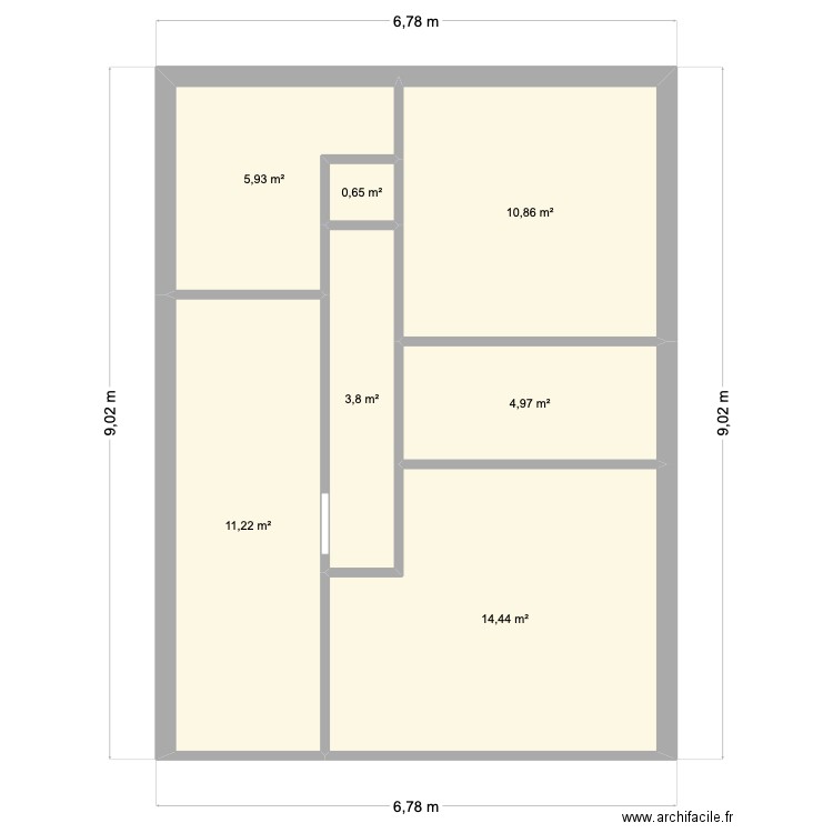 ETAGE. Plan de 7 pièces et 52 m2