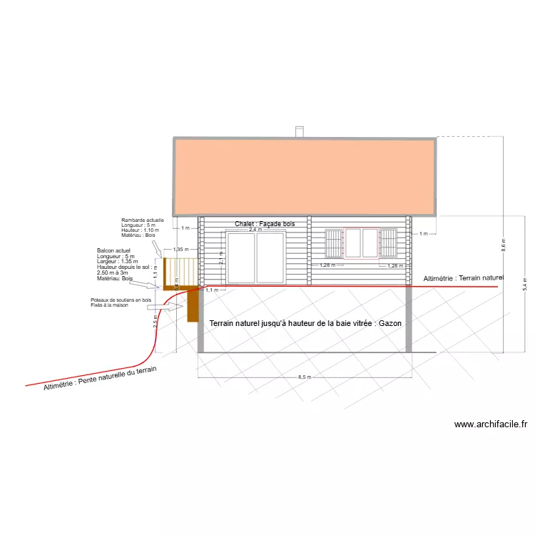 Fa&ccedil;ade Sud chalet avant travaux ok imprim&eacute;. Plan de 1 Pièce et 31 m²