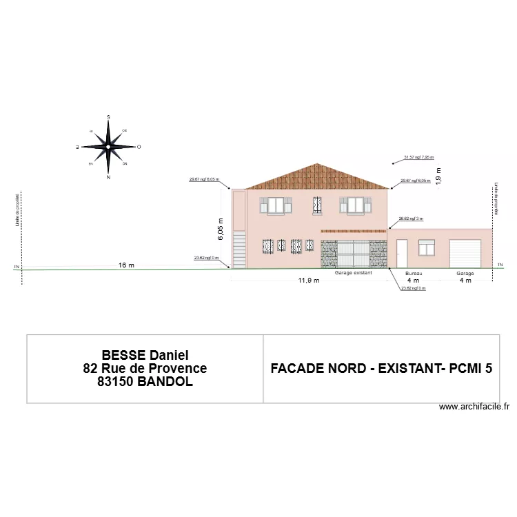 BESSE - fa&ccedil;ade NORD projet 2. Plan de 