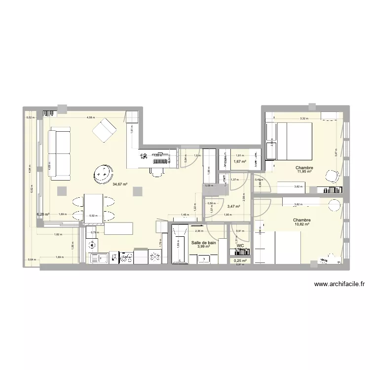Corneille meubles. Plan de 9  et 74 m²