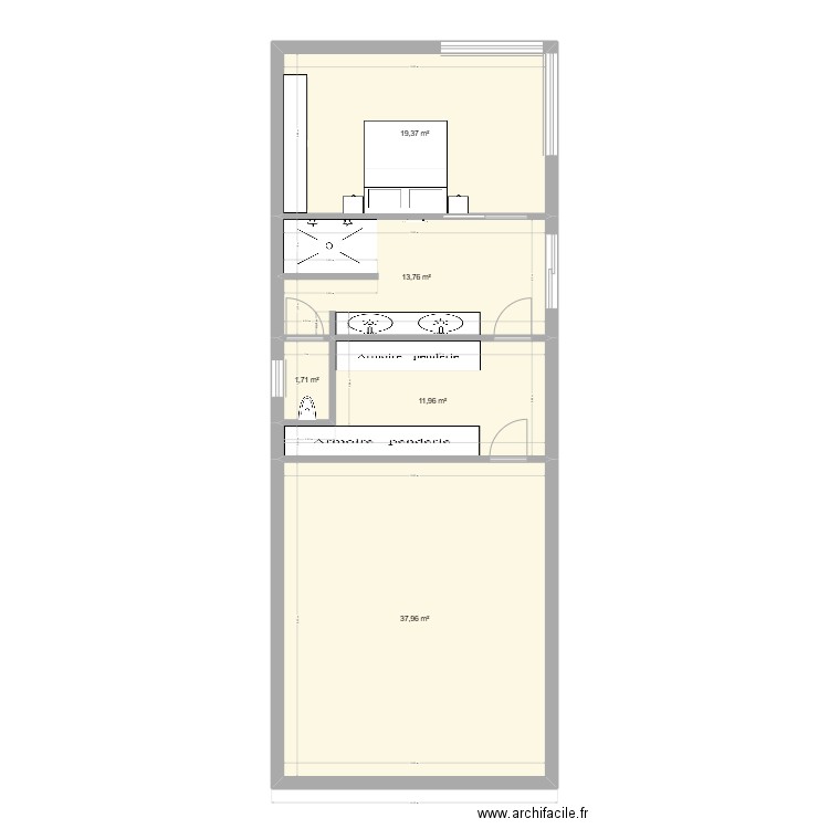 SUITE PARENTALE V2. Plan de 5 pièces et 85 m2