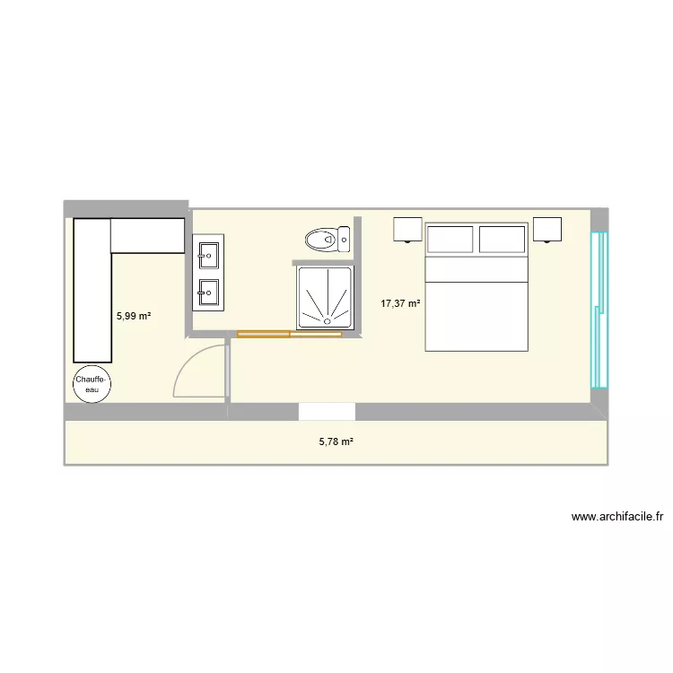 suite parentale. Plan de 3  et 29 m²