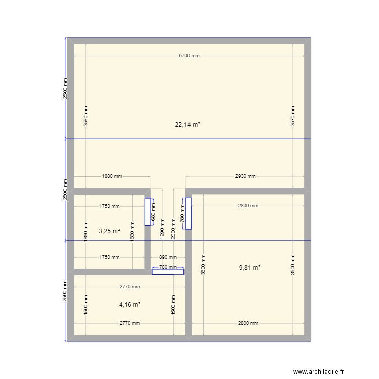 45 барн. Plan de 4 pièces et 39 m2