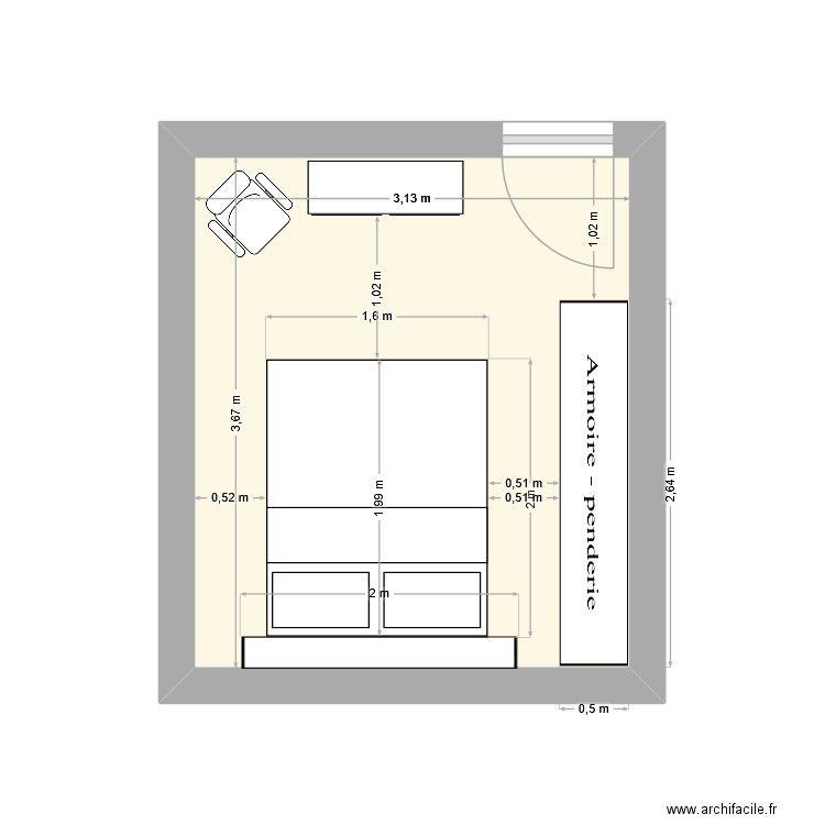 Chambre st jean. Plan de 1 pièce et 11 m2