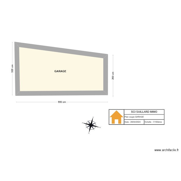 PLAN COUPE GARAGE. Plan de 1 pièce et 12 m2