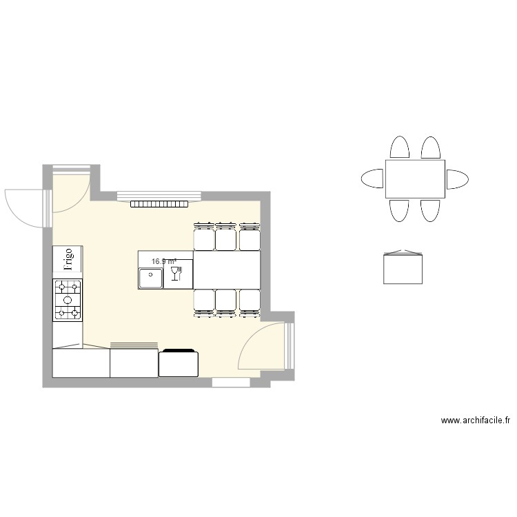 cuisine. Plan de 1 pièce et 17 m2