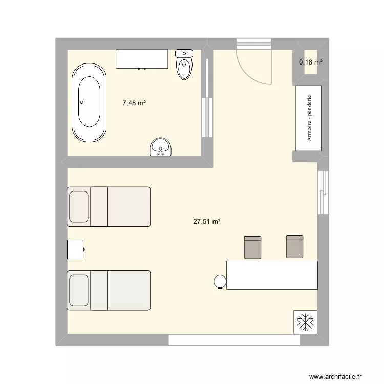Twink double. Plan de 3 Pièces et 35 m²