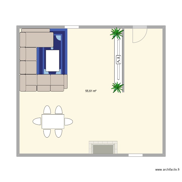 salle. Plan de 1 pièce et 56 m2