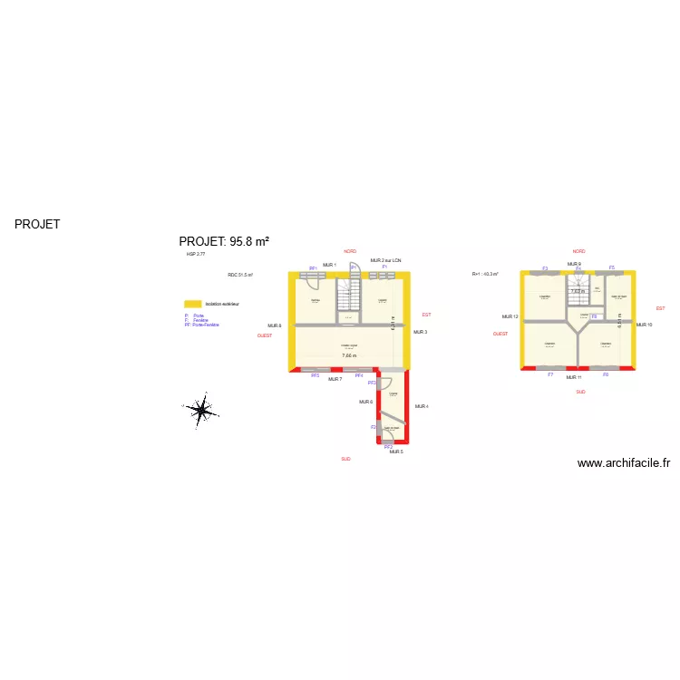 NUGIER_ Projet. Plan de 14  et 103 m²