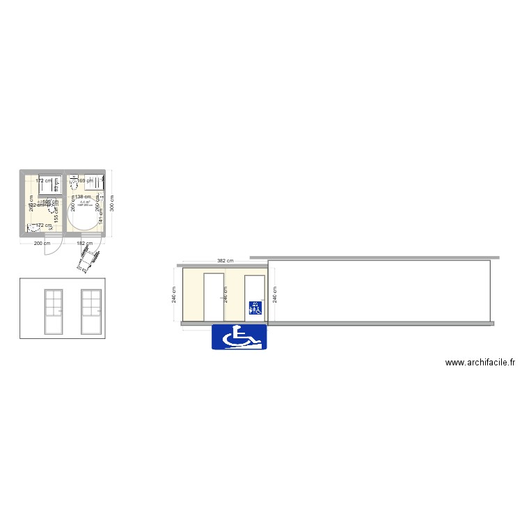 wc handicapéprojet. Plan de 2 pièces et 9 m2
