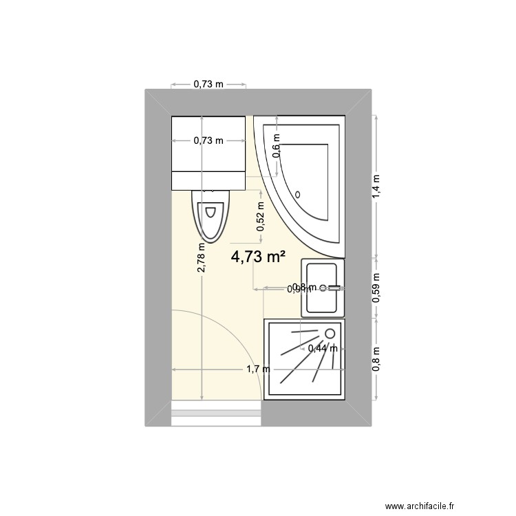 SDB 1. Plan de 1 pièce et 5 m2
