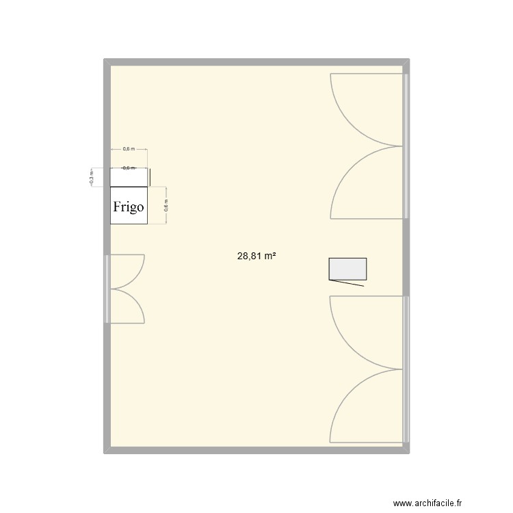 cuisine. Plan de 1 pièce et 29 m2