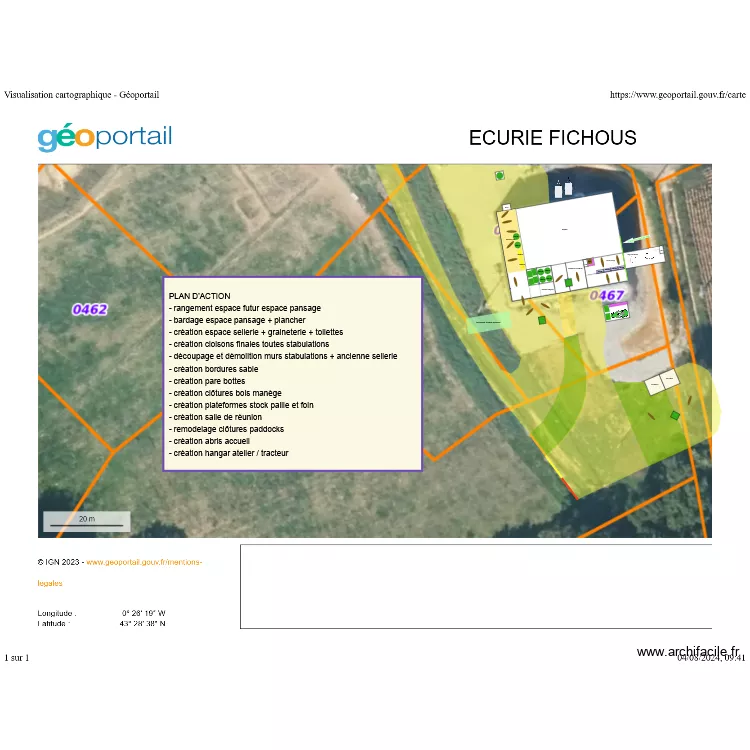 ECURIE FICHOUS OPTION MANEGE A COTE DE CARRIERE. Plan de 