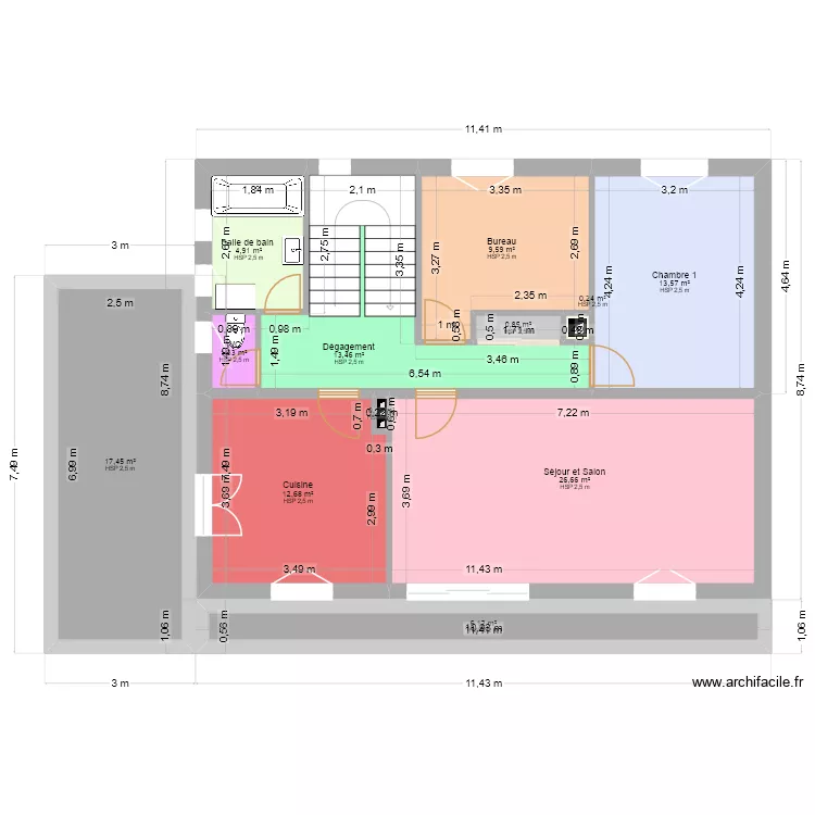 Martigny &eacute;tat actuel. Plan de 29  et 265 m²