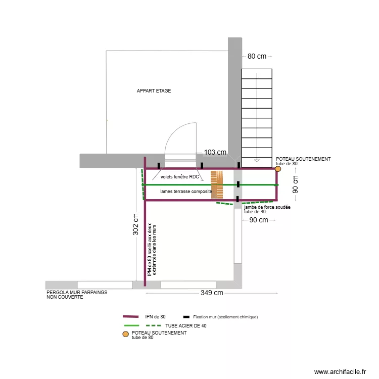 escalier studio. Plan de 