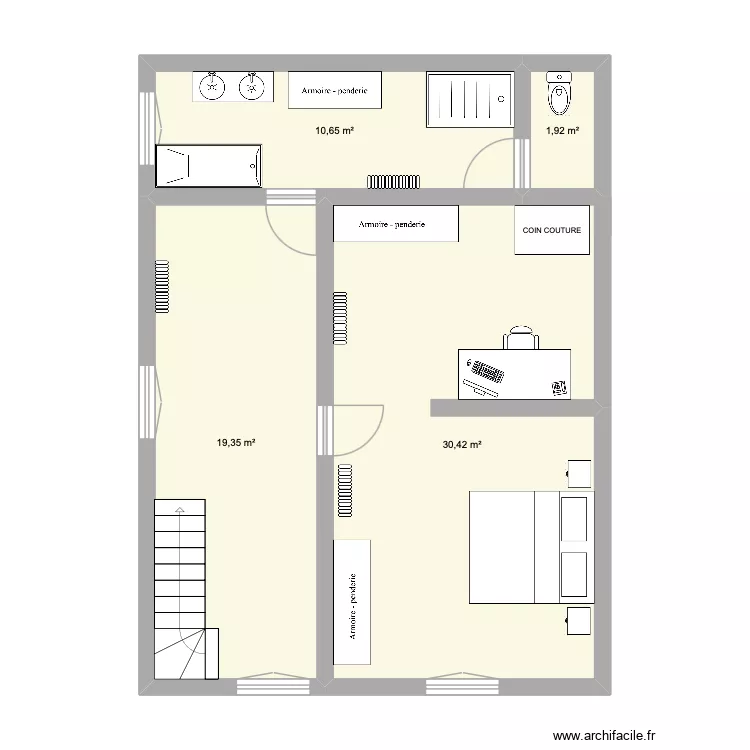 GOULOS CHAMBRE 1. Plan de 4  et 62 m²