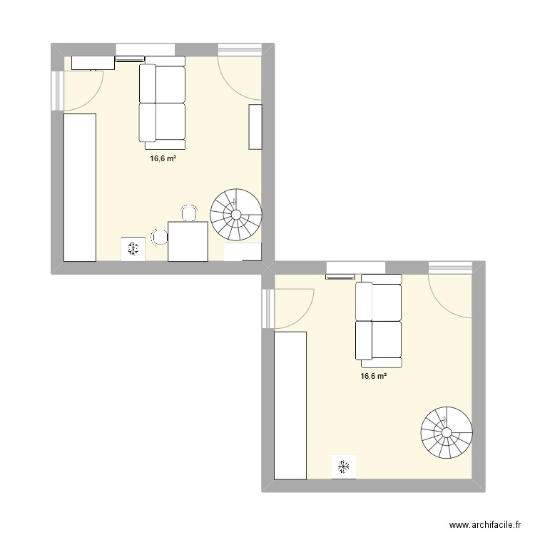 Guernes. Plan de 2 pièces et 33 m2
