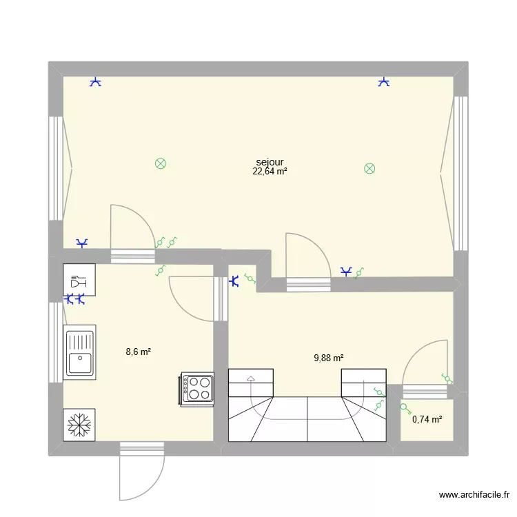 rez de chausee. Plan de 4 Pièces et 42 m² rez de chausee. Plan de 4 Pièces et 42 m²
