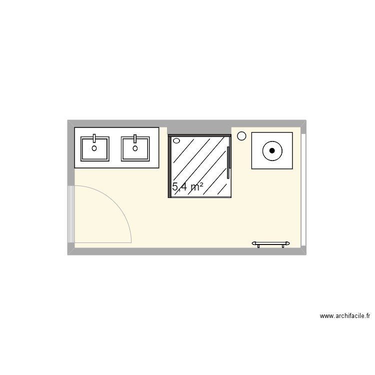 sdb. Plan de 1 pièce et 5 m2