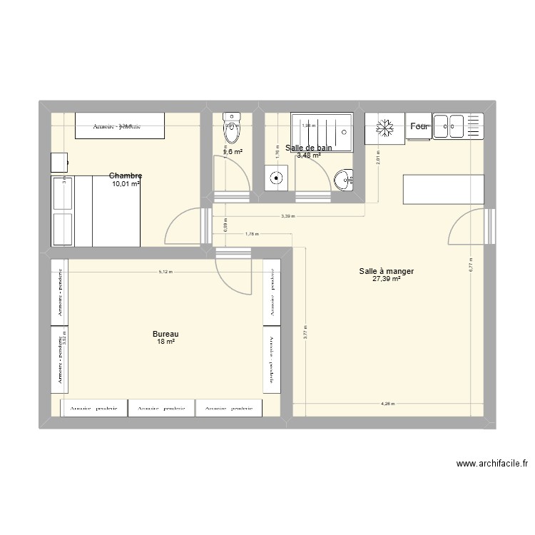 La motte. Plan de 5 pièces et 60 m2