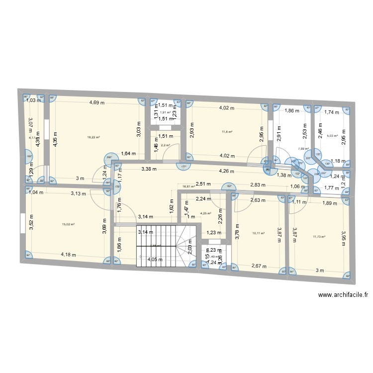 ETAGE1. Plan de 14 pièces et 119 m2