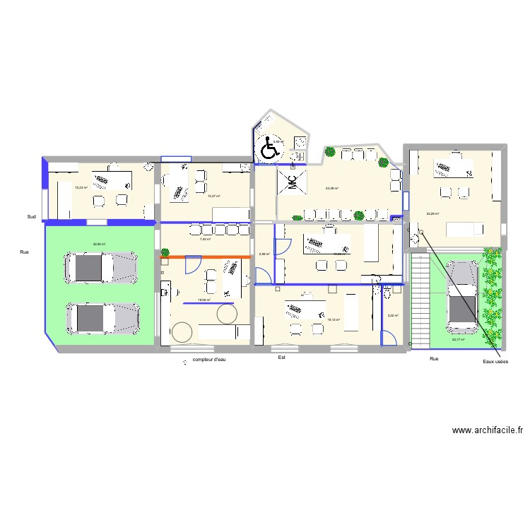 Si 3 places requise, réhabilitation du garage. Plan de 15 pièces et 316 m2