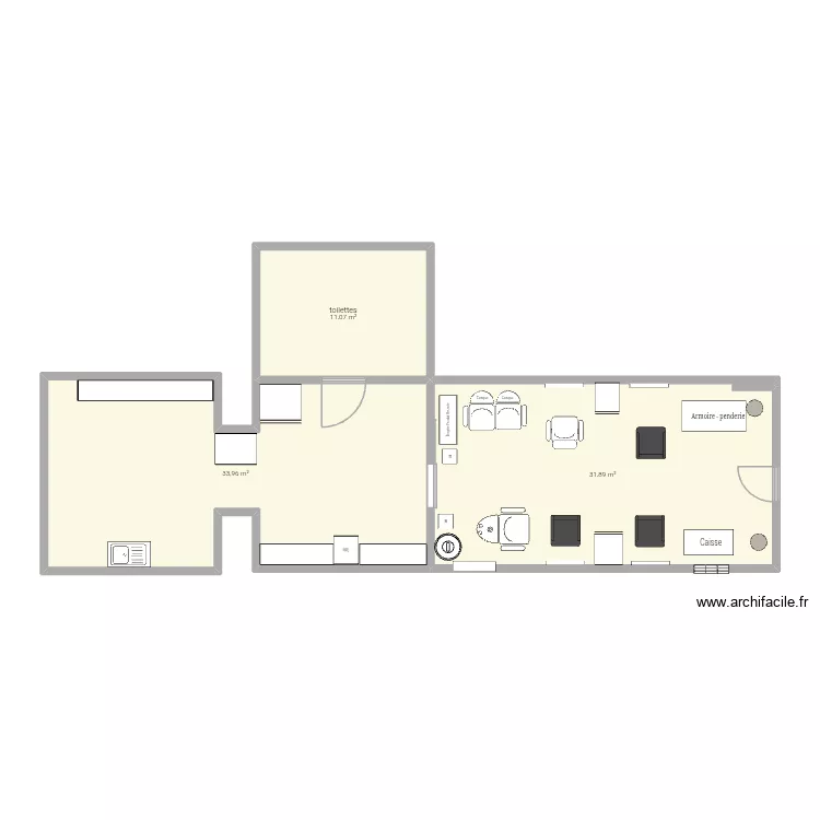 salon. Plan de 3 Pièces et 77 m²