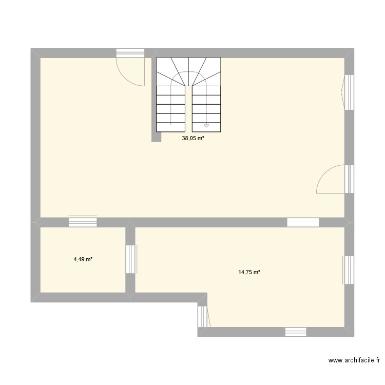 salon buandrie cuisine. Plan de 3 pièces et 57 m2