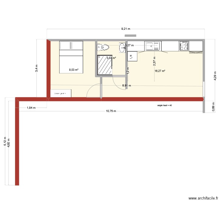bodiguel 3. Plan de 3 pièces et 29 m2