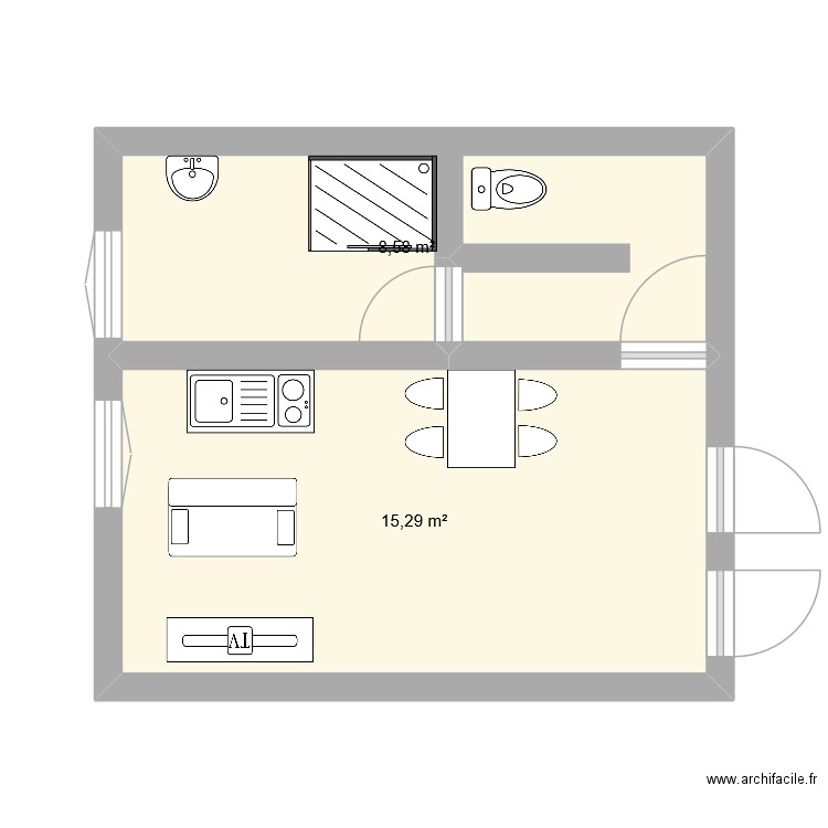 plan T2. Plan de 2 pièces et 24 m2