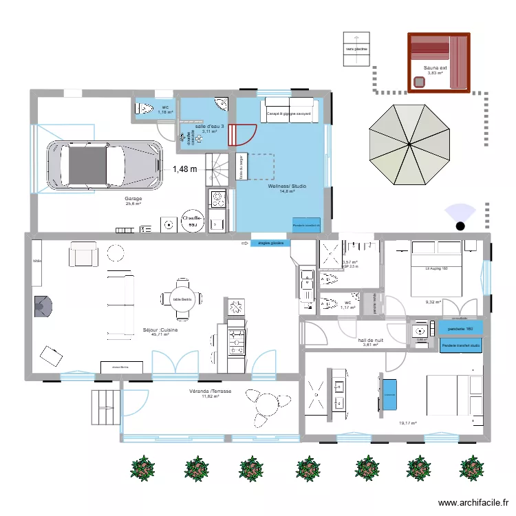 Allemagne r&eacute;novation module 1 large implantation. Plan de 16  et 146 m²