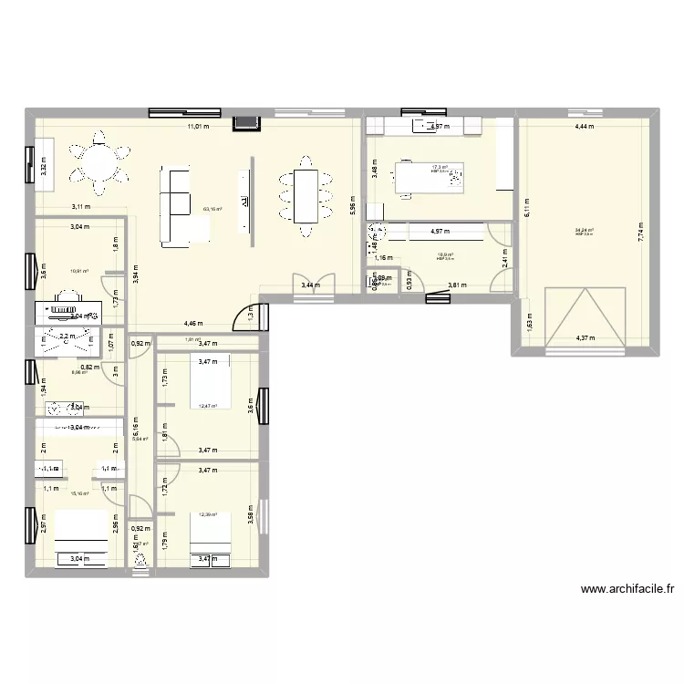 Maison 2. Plan de 13  et 195 m²