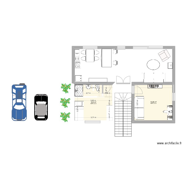 Chambre enfant création SDE. Plan de 2 pièces et 26 m2