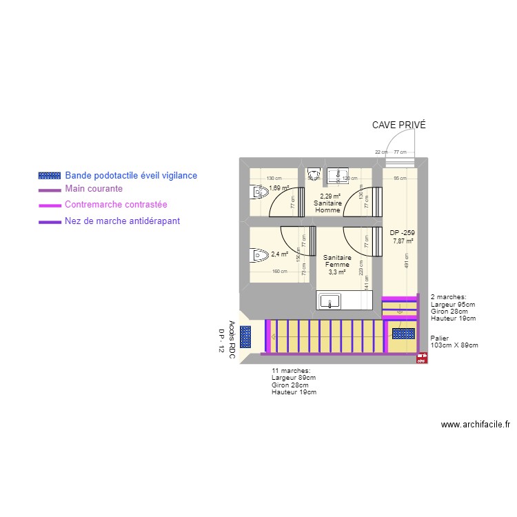 CAFE DES ARTS SOUS SOL APRES TRAVAUX vs 2023. Plan de 5 pièces et 18 m2