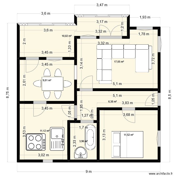plan petite maison MAEL. Plan de 7 pièces et 70 m2