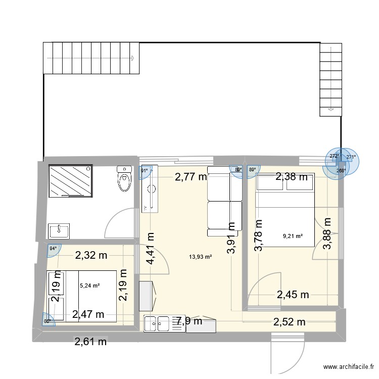 TERRASSE SUD LA PAV. Plan de 3 pièces et 28 m2