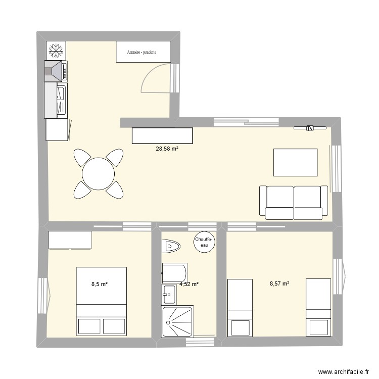 loc. Plan de 4 pièces et 50 m2