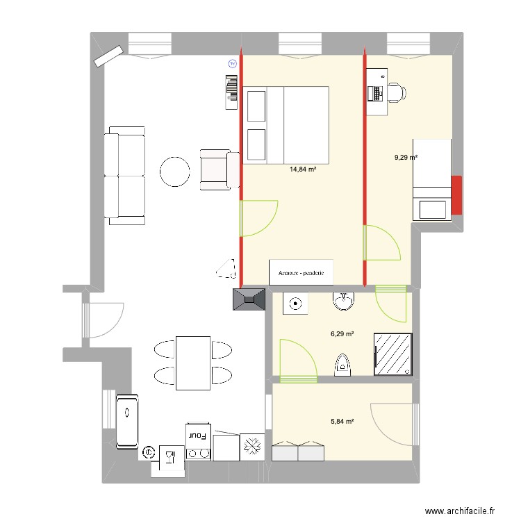 Le Logis travaux 2. Plan de 4 pièces et 36 m2