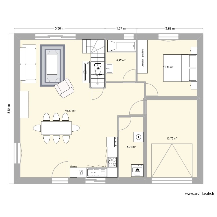 plan 2b. Plan de 6 pièces et 82 m2