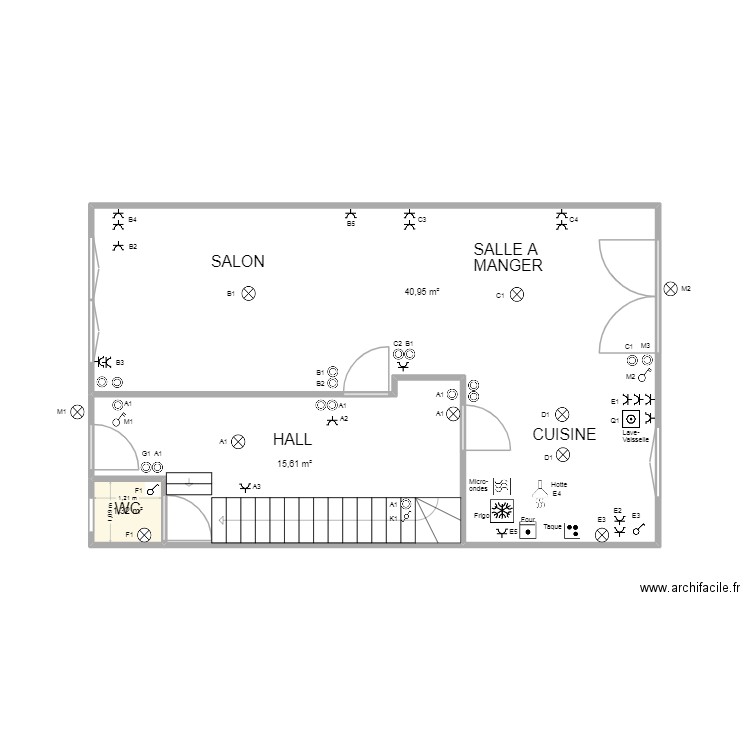 VAVA RDC. Plan de 3 pièces et 58 m2