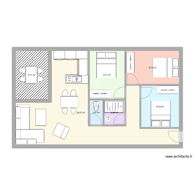 21h samedi. Plan de 7  et 75 m²