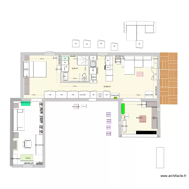 plan avec cotes archi DEF. Plan de 3  et 52 m²