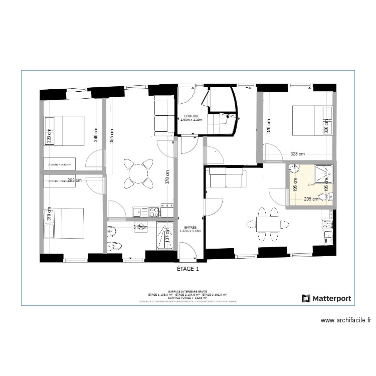 der. Plan de 1 pièce et 4 m2