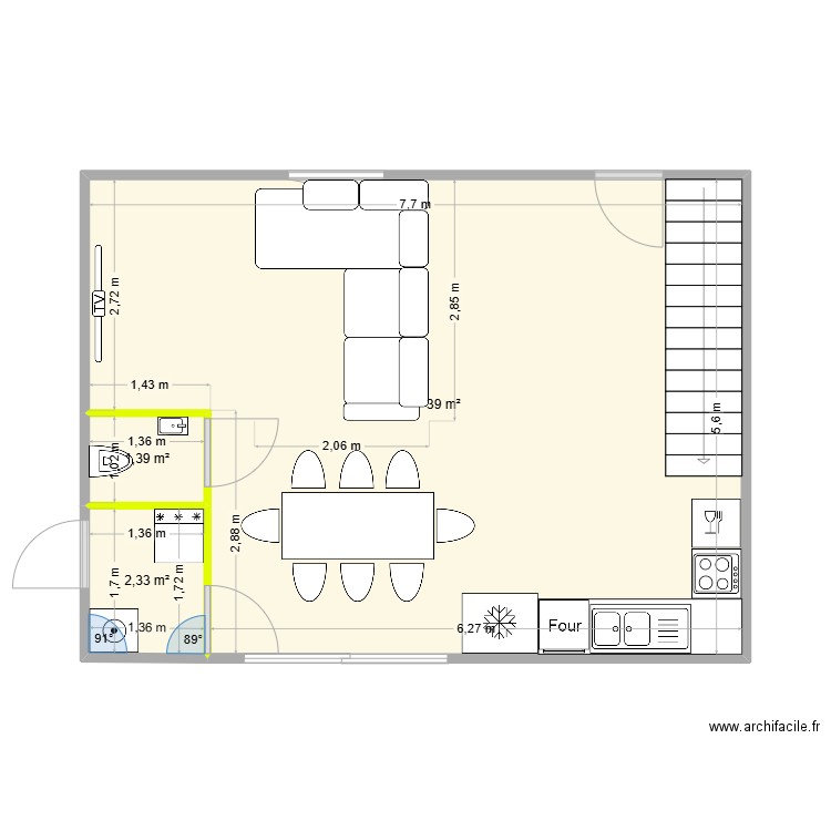 VILLEMOMBLE RDC COT. Plan de 3 pièces et 43 m2