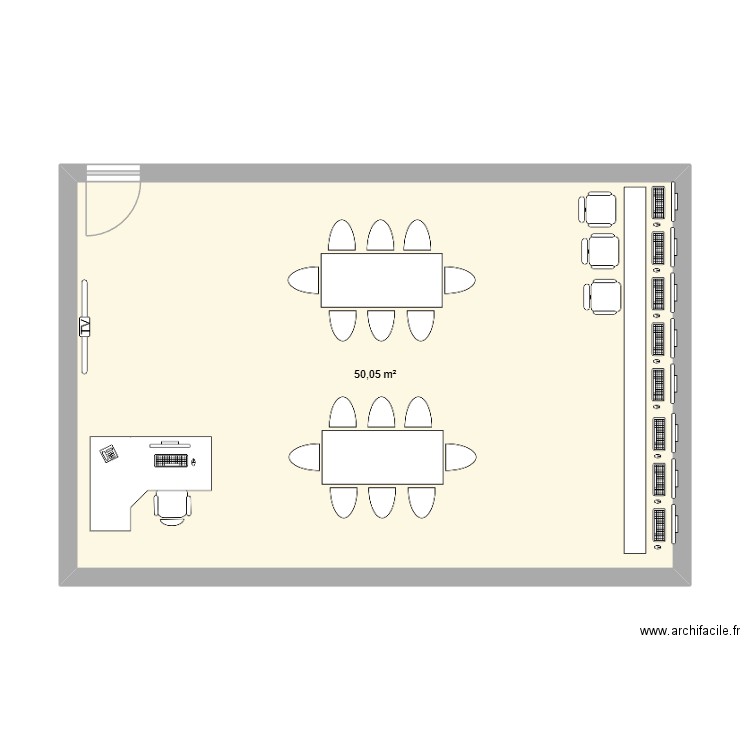 Salle formation 50m2. Plan de 1 pièce et 50 m2