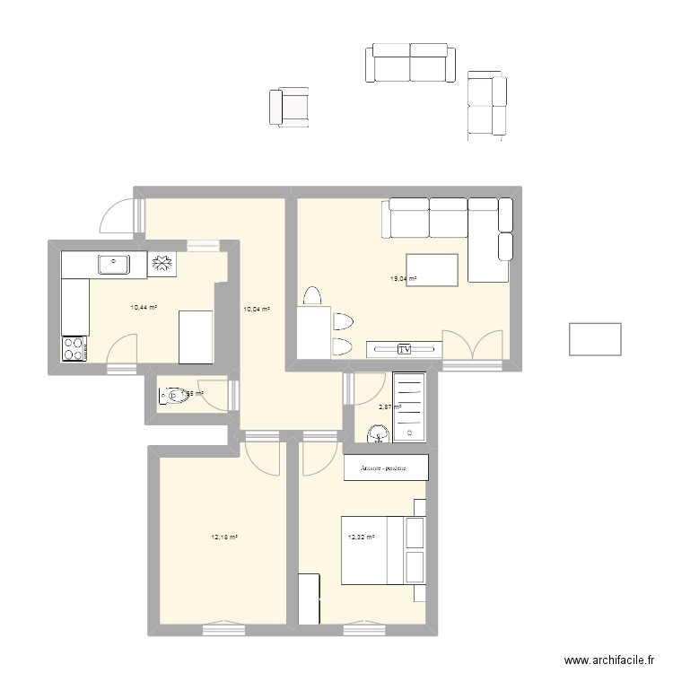 f0333. Plan de 7 pièces et 68 m2