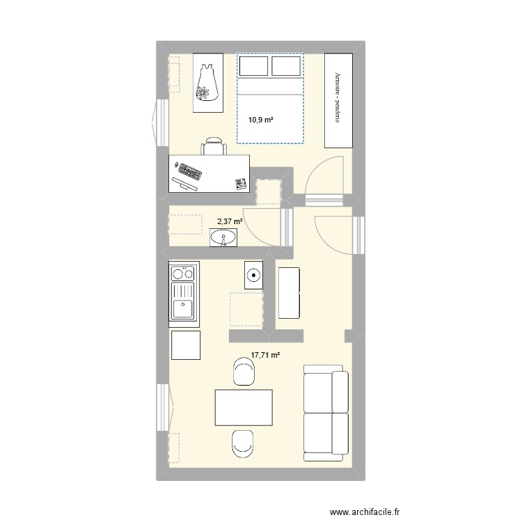 Appartement 52. Plan de 3 pièces et 31 m2