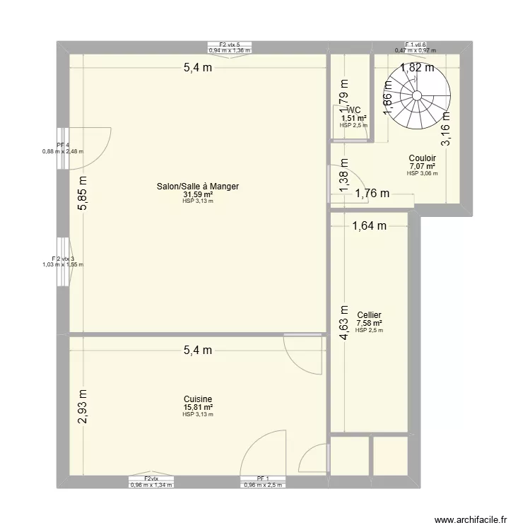 BRUNEAU LOG 1 RDC. Plan de 