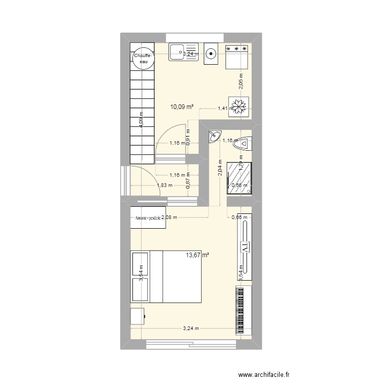 aménagement garage. Plan de 2 pièces et 24 m2