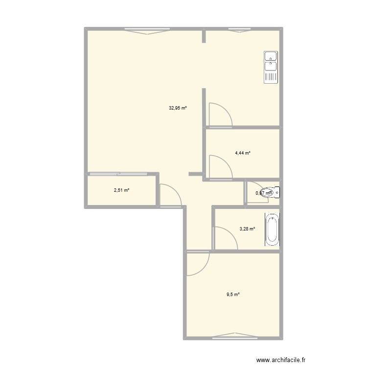 212. Plan de 6 pièces et 54 m2
